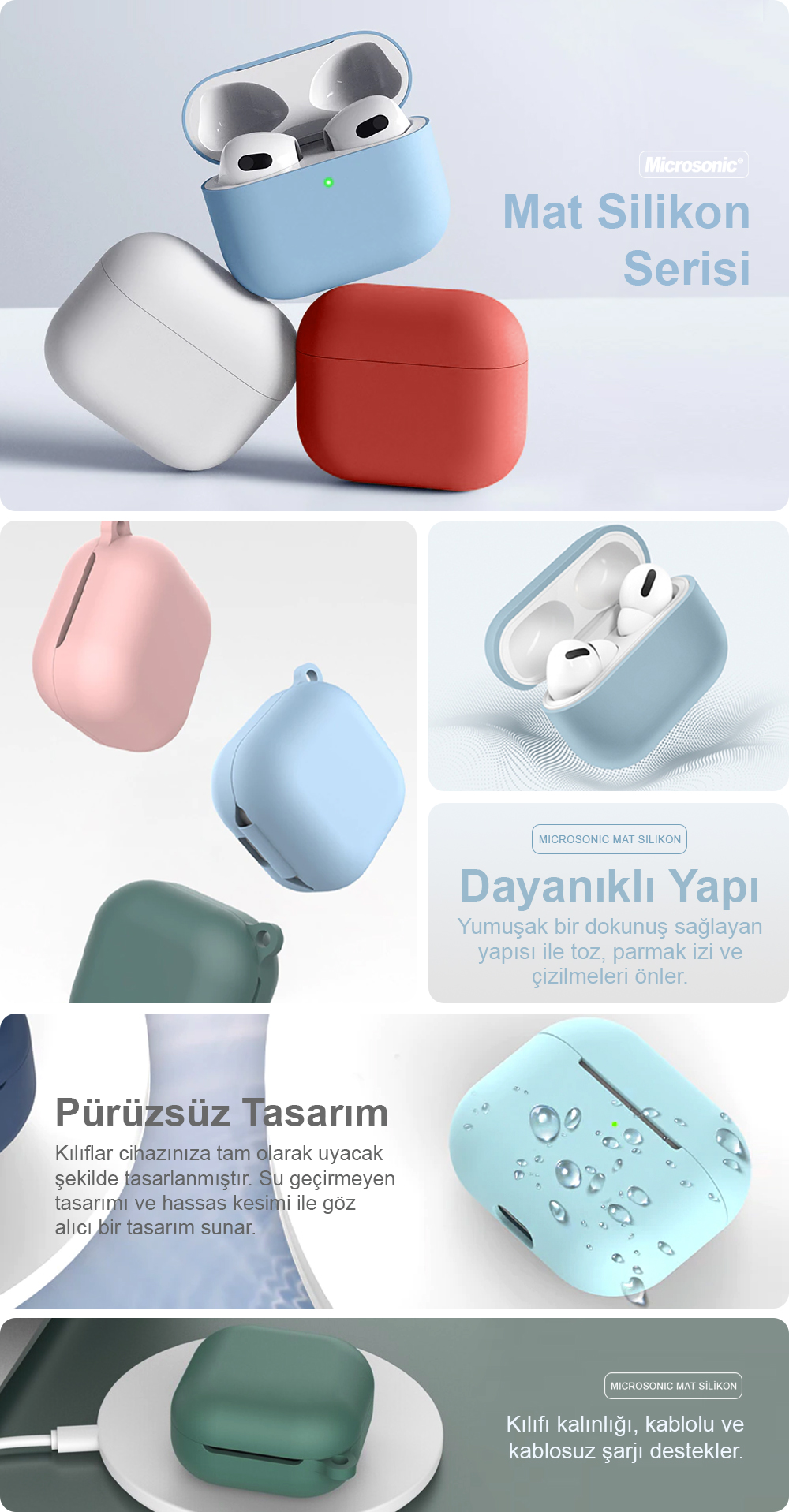 Microsonic Askılı Mat Silikon AirPods Kılıf