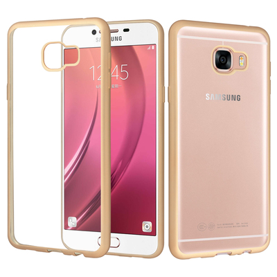 CaseUp Samsung Galaxy C7 Lazer Kesim Silikon Kılıf Gold