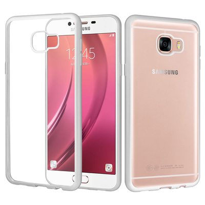 CaseUp Samsung Galaxy C7 Lazer Kesim Silikon Kılıf Gümüş