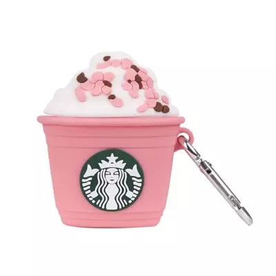 Microsonic AirPods 1. Nesil / 2. Nesil Kılıf Cartoon Figürlü Silikon Starbucks Pembe