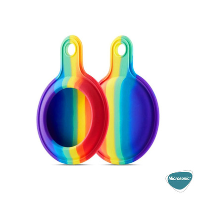 Microsonic Apple AirTag Kılıf Painted Rainbow Pattern Lacivert Beyaz
