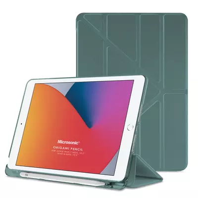 Microsonic Apple iPad 10.2'' 7. Nesil Kılıf (A2197-A2200-A2198) Origami Pencil Koyu Yeşil