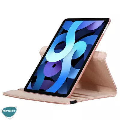 Microsonic Apple iPad 10.Nesil 10.9`` (A2696-A2757-A2777) 360 Rotating Stand Deri Rose Gold
