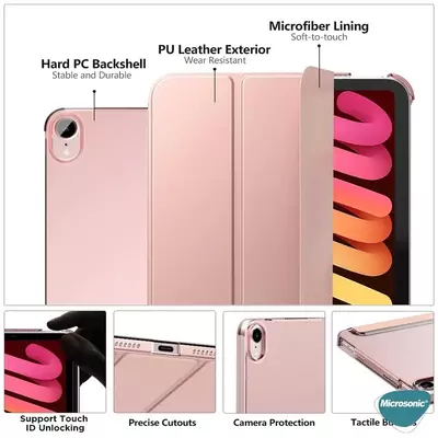 Microsonic Apple iPad Mini 6 2021 (A2567-A2568-A2569) Smart Case ve arka Kılıf Gold