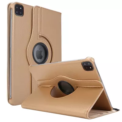 Microsonic Apple iPad Pro 11'' 2021 3. Nesil Kılıf (A2377-A2459-A2301-A2460) 360 Rotating Stand Deri Gold