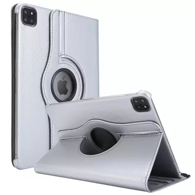 Microsonic Apple iPad Pro 11'' 2021 3. Nesil Kılıf (A2377-A2459-A2301-A2460) 360 Rotating Stand Deri Gümüş