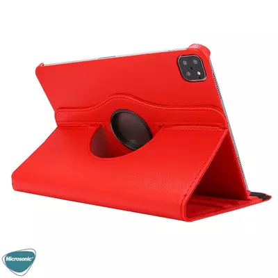 Microsonic Apple iPad Pro 12.9'' 2020 4.Nesil Kılıf, (A2229-A2069-A2232) 360 Rotating Stand Deri Kırmızı
