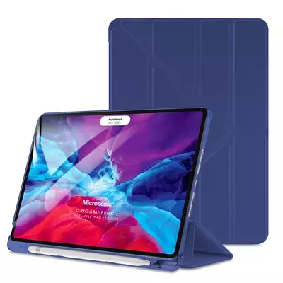Microsonic Apple iPad Pro 12.9`` 2022 6. Nesil Kılıf (A2436-A2764-A2437-A2766) Origami Pencil Lacivert
