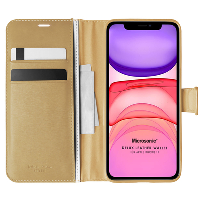 Microsonic Apple iPhone 11 Kılıf Delux Leather Wallet Gold