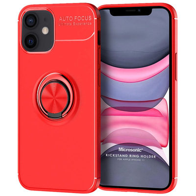 Microsonic Apple iPhone 11 Kılıf Kickstand Ring Holder Kırmızı