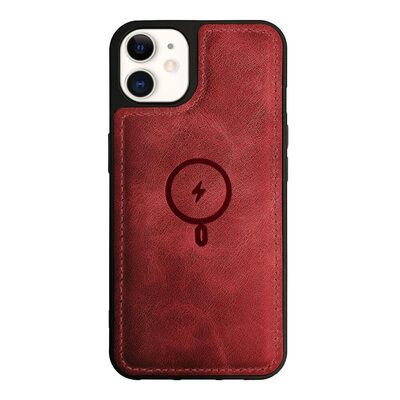 Microsonic Apple iPhone 11 Kılıf MagSafe Genuine Leather Kırmızı