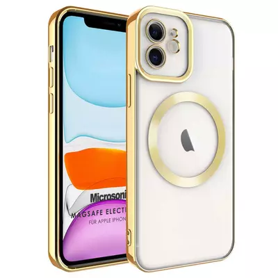Microsonic Apple iPhone 11 Kılıf MagSafe Luxury Electroplate Gold