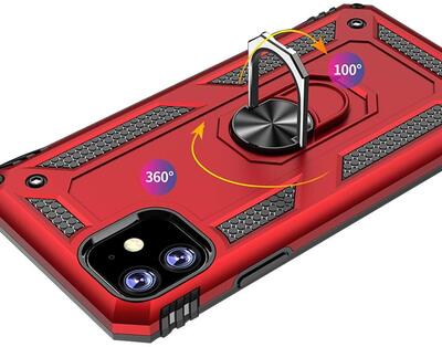 Microsonic Apple iPhone 11 Kılıf Military Ring Holder Kırmızı