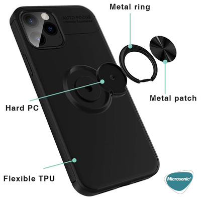 Microsonic Apple iPhone 11 Pro Kılıf Kickstand Ring Holder Lacivert