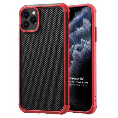 Microsonic Apple iPhone 11 Pro Kılıf Chester Carbon Kırmızı