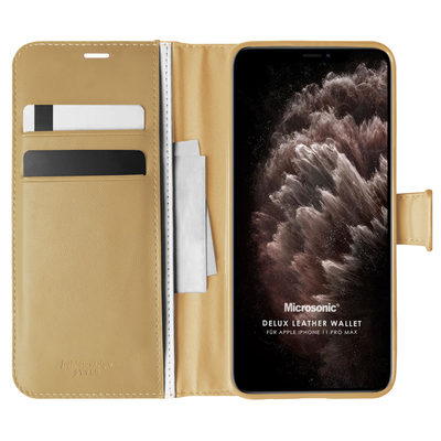 Microsonic Apple iPhone 11 Pro Max Kılıf Delux Leather Wallet Gold