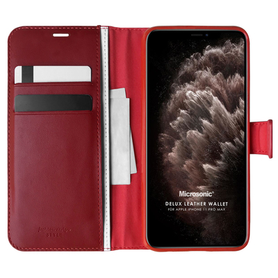 Microsonic Apple iPhone 11 Pro Max Kılıf Delux Leather Wallet Kırmızı