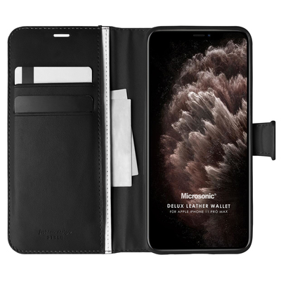 Microsonic Apple iPhone 11 Pro Max Kılıf Delux Leather Wallet Siyah