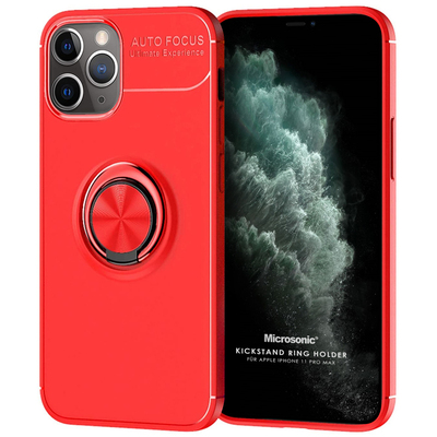 Microsonic Apple iPhone 11 Pro Max Kılıf Kickstand Ring Holder Kırmızı