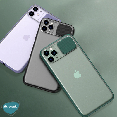 Microsonic Apple iPhone 11 Pro Kılıf Slide Camera Lens Protection Koyu Yeşil