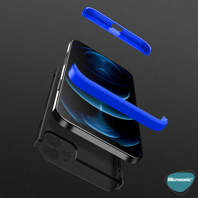 Microsonic Apple iPhone 12 Kılıf Double Dip 360 Protective AYS Siyah Mavi