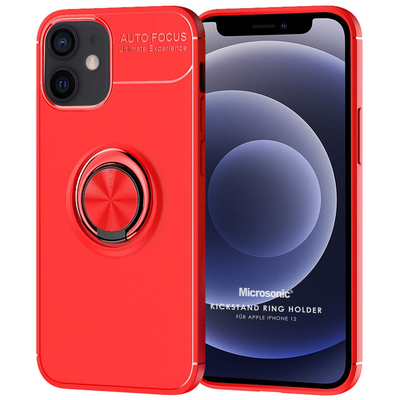 Microsonic Apple iPhone 12 Kılıf Kickstand Ring Holder Kırmızı