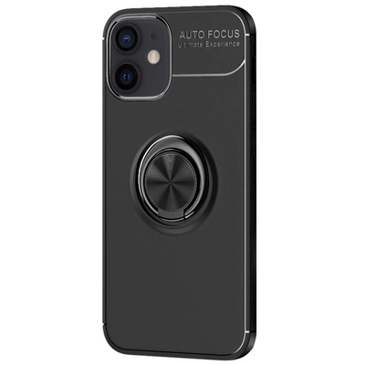 Microsonic Apple iPhone 12 Kılıf Kickstand Ring Holder Siyah