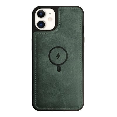 Microsonic Apple iPhone 12 Kılıf MagSafe Genuine Leather Koyu Yeşil