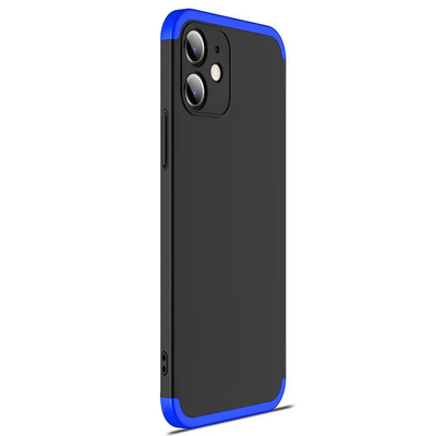 Microsonic Apple iPhone 12 Mini Kılıf Double Dip 360 Protective AYS Siyah Mavi