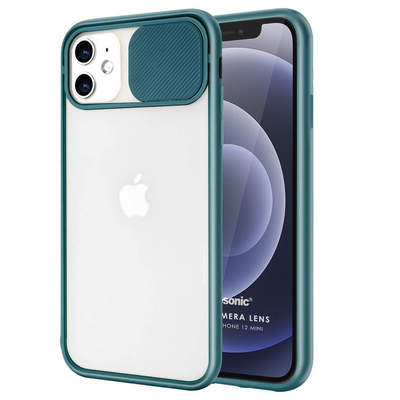 Microsonic Apple iPhone 12 Mini Kılıf Slide Camera Lens Protection Koyu Yeşil