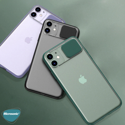 Microsonic Apple iPhone 12 Mini Kılıf Slide Camera Lens Protection Koyu Yeşil