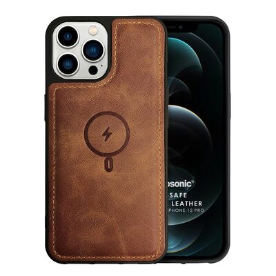 Microsonic Apple iPhone 12 Pro Kılıf MagSafe Genuine Leather Kahverengi