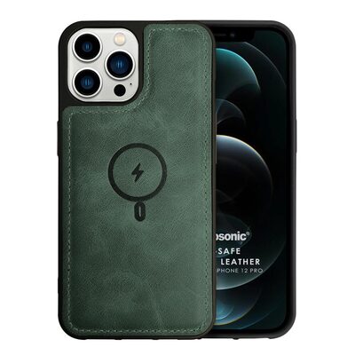 Microsonic Apple iPhone 12 Pro Kılıf MagSafe Genuine Leather Koyu Yeşil