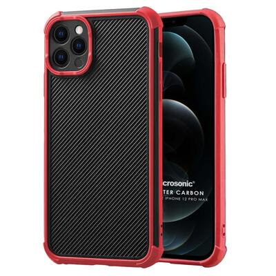 Microsonic Apple iPhone 12 Pro Max Kılıf Chester Carbon Kırmızı