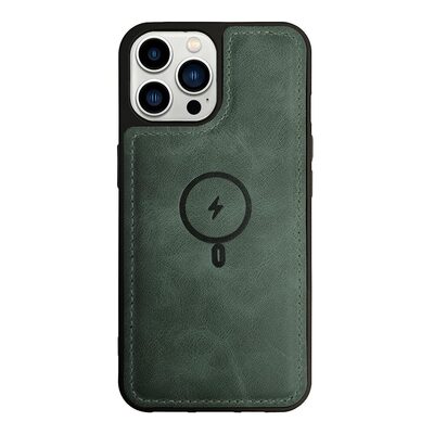 Microsonic Apple iPhone 12 Pro Max Kılıf MagSafe Genuine Leather Koyu Yeşil