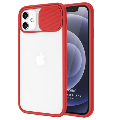 Microsonic Apple iPhone 12 Kılıf Slide Camera Lens Protection Kırmızı