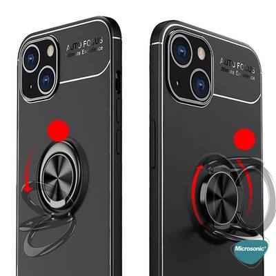 Microsonic Apple iPhone 13 Kılıf Kickstand Ring Holder Siyah Rose