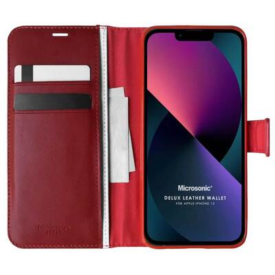 Microsonic Apple iPhone 13 Kılıf Delux Leather Wallet Kırmızı