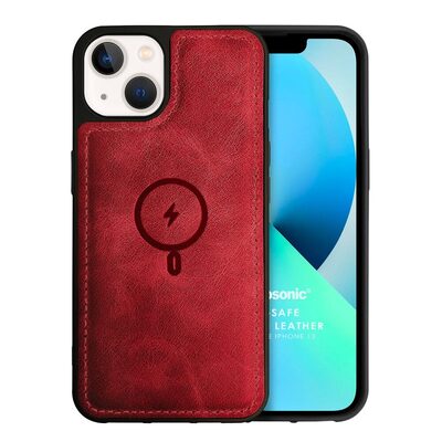 Microsonic Apple iPhone 13 Kılıf MagSafe Genuine Leather Kırmızı