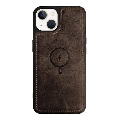 Microsonic Apple iPhone 13 Kılıf MagSafe Genuine Leather Koyu Kahverengi