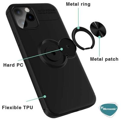 Microsonic Apple iPhone 13 Pro Kılıf Kickstand Ring Holder Siyah