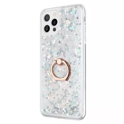 Microsonic Apple iPhone 13 Pro Kılıf Glitter Liquid Holder Gümüş