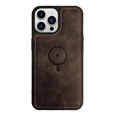 Microsonic Apple iPhone 13 Pro Kılıf MagSafe Genuine Leather Koyu Kahverengi