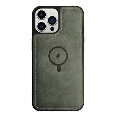 Microsonic Apple iPhone 13 Pro Kılıf MagSafe Genuine Leather Yeşil