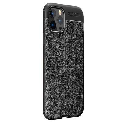 Microsonic Apple iPhone 13 Pro Max Kılıf Deri Dokulu Silikon Siyah