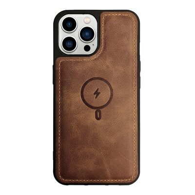 Microsonic Apple iPhone 13 Pro Max Kılıf MagSafe Genuine Leather Kahverengi