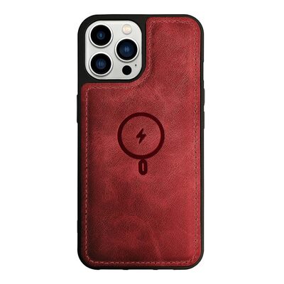 Microsonic Apple iPhone 13 Pro Max Kılıf MagSafe Genuine Leather Kırmızı