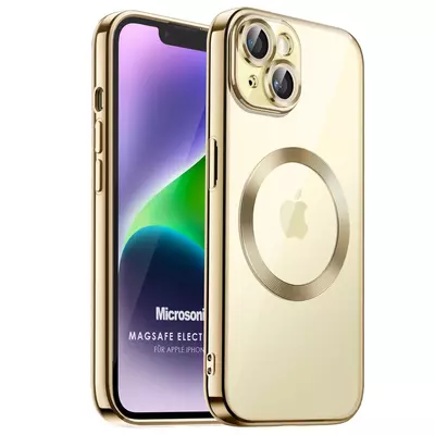Microsonic Apple iPhone 14 Kılıf MagSafe Luxury Electroplate Gold