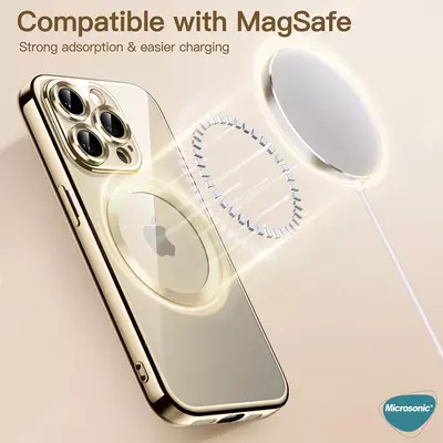 Microsonic Apple iPhone 14 Kılıf MagSafe Luxury Electroplate Gümüş