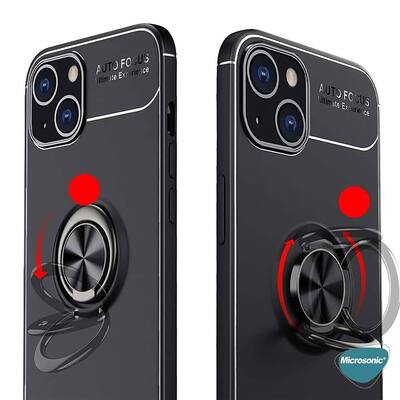 Microsonic Apple iPhone 14 Plus Kılıf Kickstand Ring Holder Kırmızı